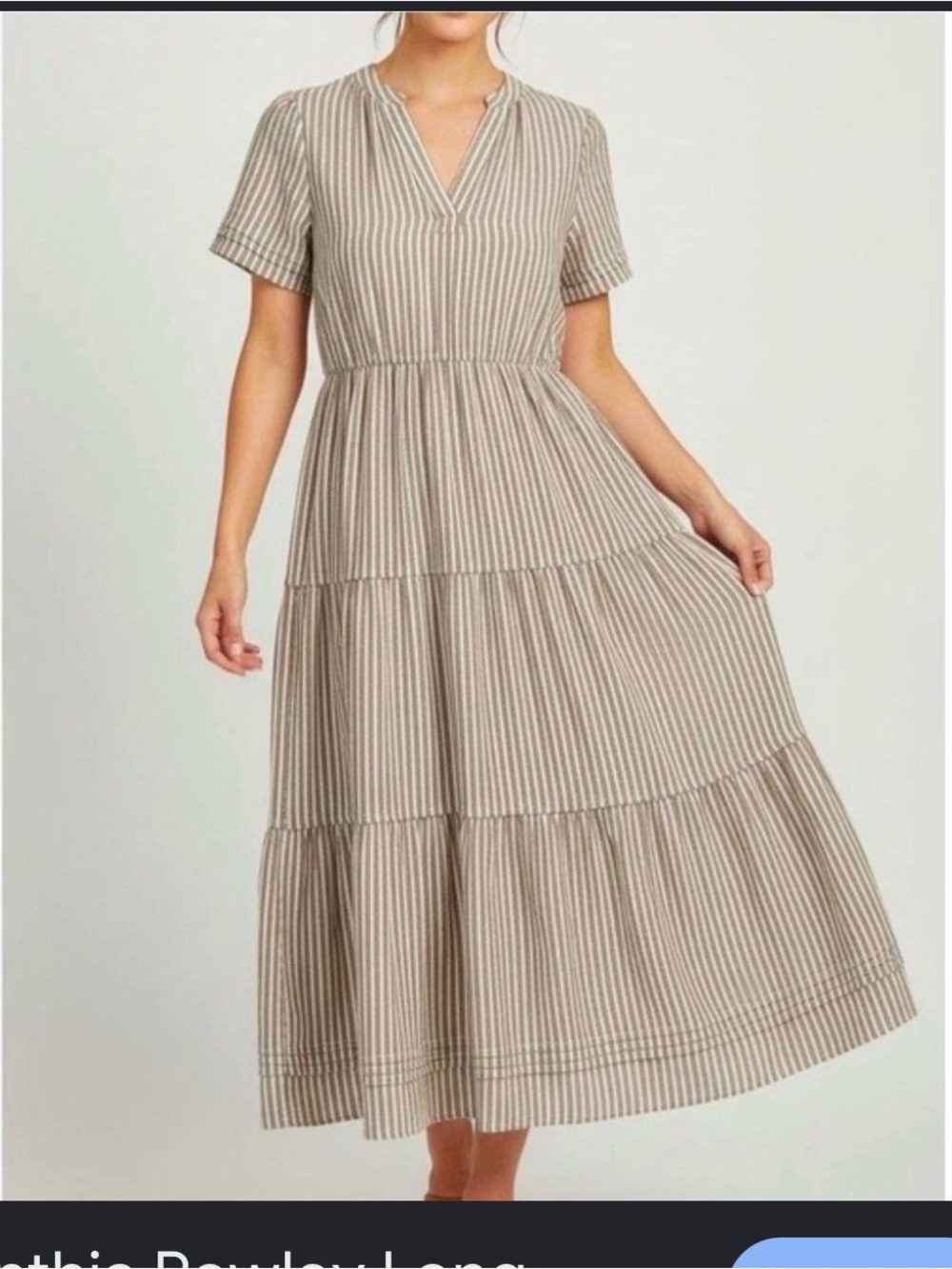 Cynthia Rowley taupe and white striped linen blend tiered midi dress, size small